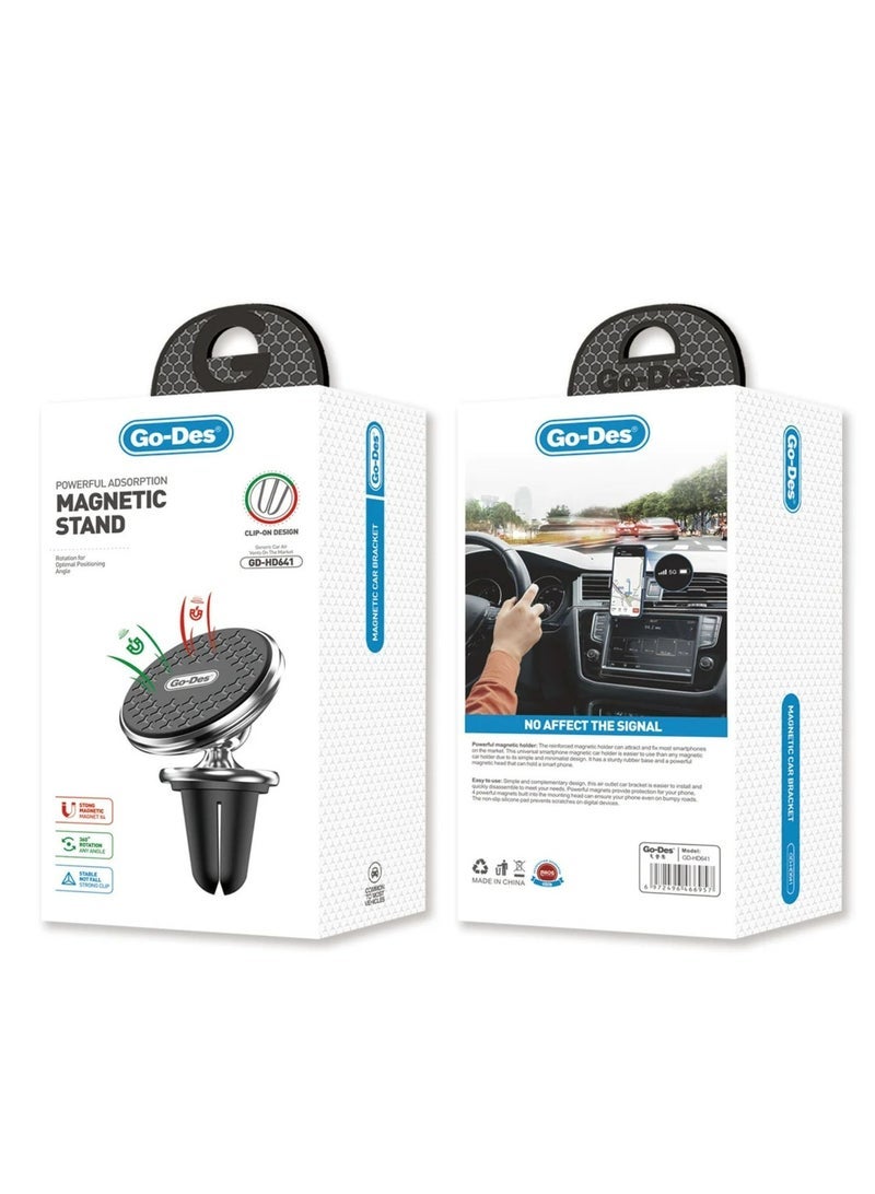GO-DES 360° Magnetic Car Phone Holder Air Vent Mount with Strong Magnets One-Hand Operation with Anti-Scratch Pad Universal Fit- Black - Image 2