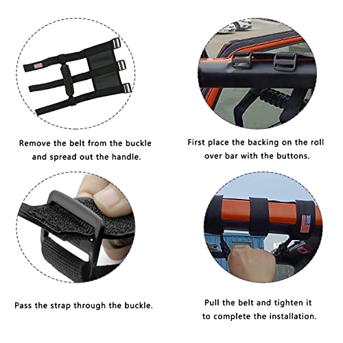 Kujunpao 4 X Roll Bar Grab Handles Grip Handle Compatible with Jeep Wrangler JLU JK JKU TJ YJ LJ JT JL & Gladiator JT 1955-2022 UTV & ATV(Black) - Image 4