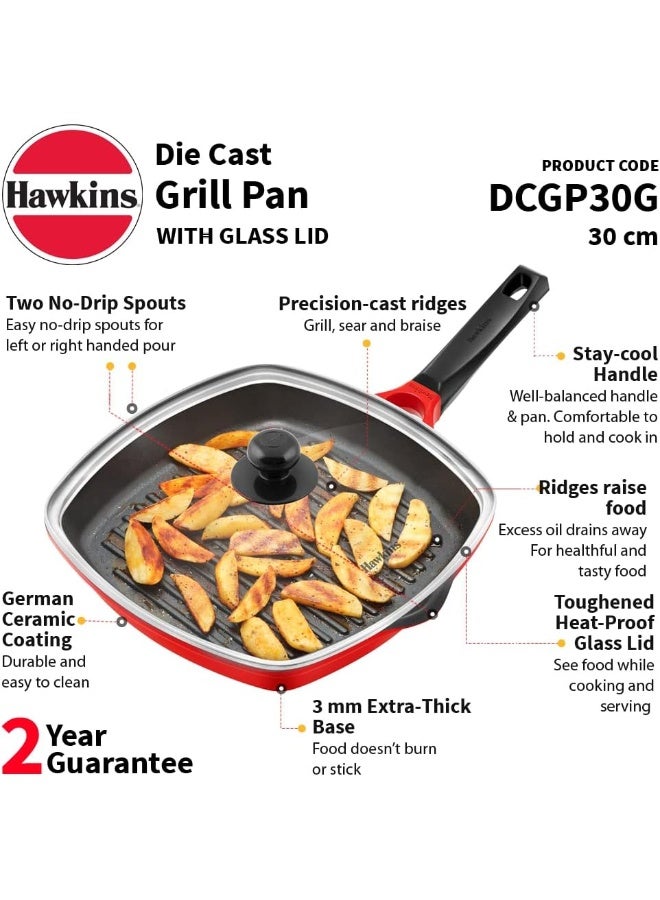 Hawkins مقلاة شوي هوكينز بضغط الصب مع غطاء زجاجي 30 سم - Image 2