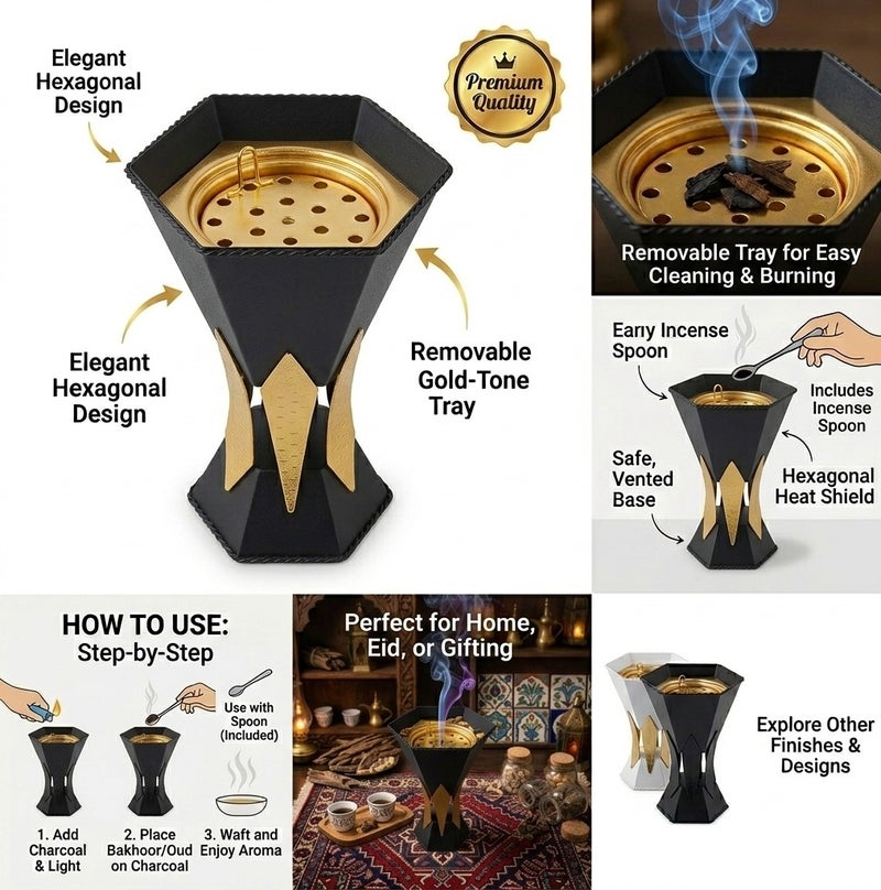 Luxury Geometric Hourglass Incense Burner for Bakhoor and Oud - LC-604S - Image 4