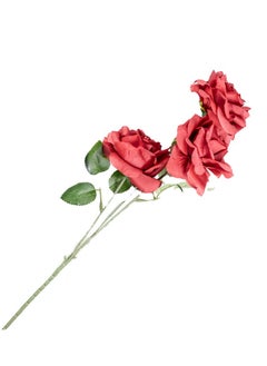 Gulf Flowers Artificial Red Rose with 3 Heads - 66cm Realistic Faux Flower Stem for Home Décor, Valentine’s Gifts & Events Decoration 