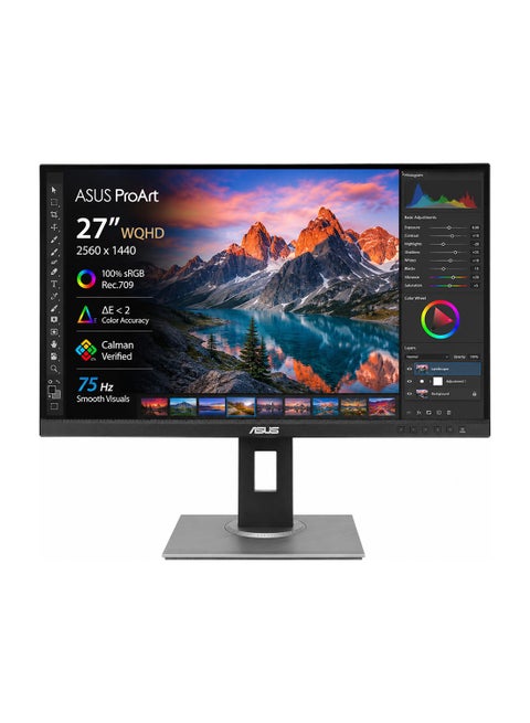 شاشة ProArt مقاس 27 بوصة PA278QV IPS WQHD مزودة بتقنية Adaptive-Sync بمعدل 75 هرتز ومنفذ DisplayPort HDMI باللون الأسود أسود