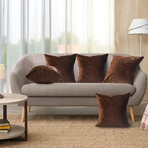 Nirwana decor® Avion Textured Velvet Cushion Covers, 16x16 inches/40x40 cms, for Home/Sofa/Bed/Chair (Dark Brown, 16x16 inches) Pack of 5 - Image 1