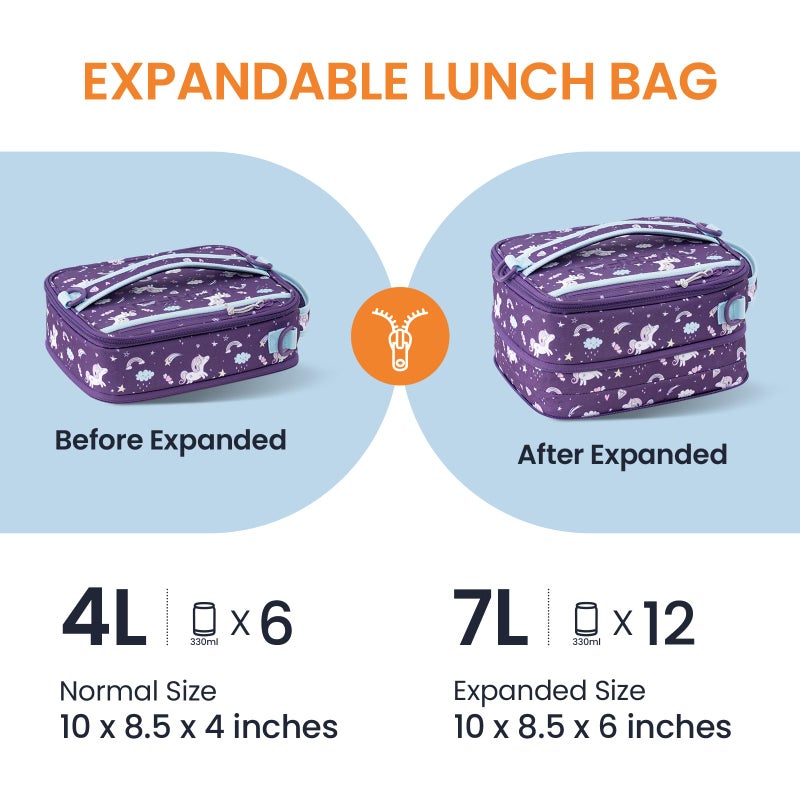 Everfun Expandable Lunch Box for Girls with Container, Insulated Bento Lunch Bag Reusable Water Resistant Lunch Tote Bag for School Unicorn - Image 2
