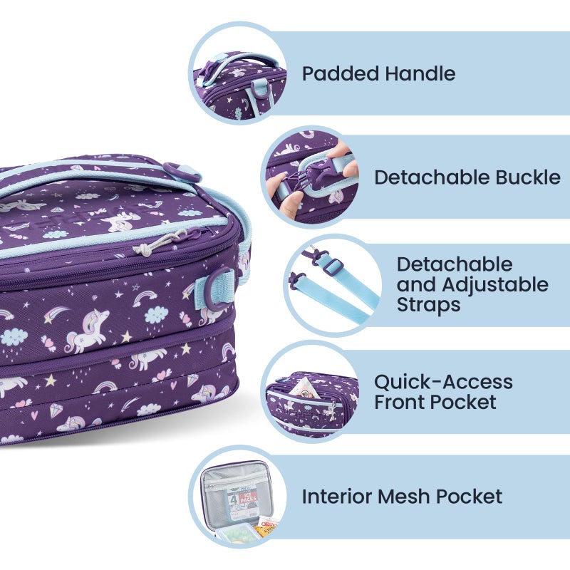 Everfun Expandable Lunch Box for Girls with Container, Insulated Bento Lunch Bag Reusable Water Resistant Lunch Tote Bag for School Unicorn - Image 5