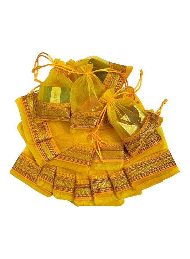 KRIWIN Pack of Thirty Small Size Silk Organza Potli Gift Bags Coin Bags(15 X 10 cm) Drawstring Closure (Yellow) - Image 1