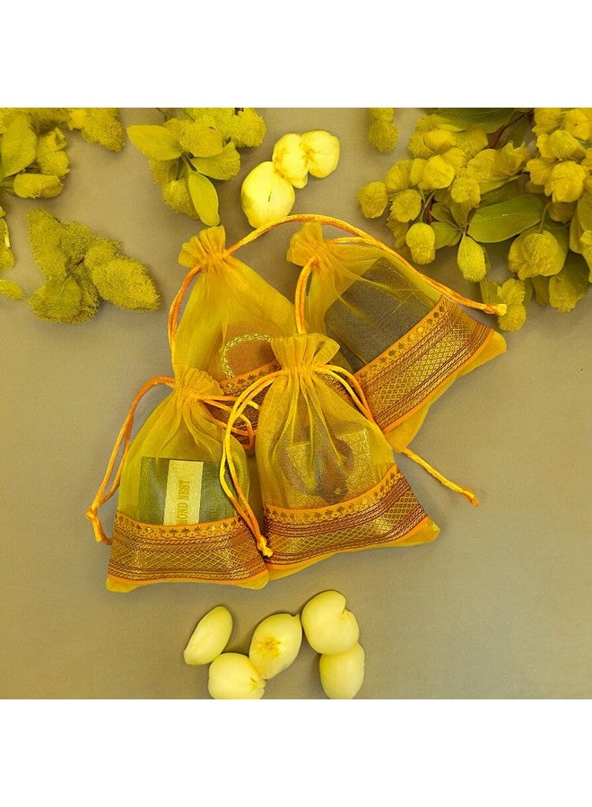 KRIWIN Pack of Thirty Small Size Silk Organza Potli Gift Bags Coin Bags(15 X 10 cm) Drawstring Closure (Yellow) - Image 5