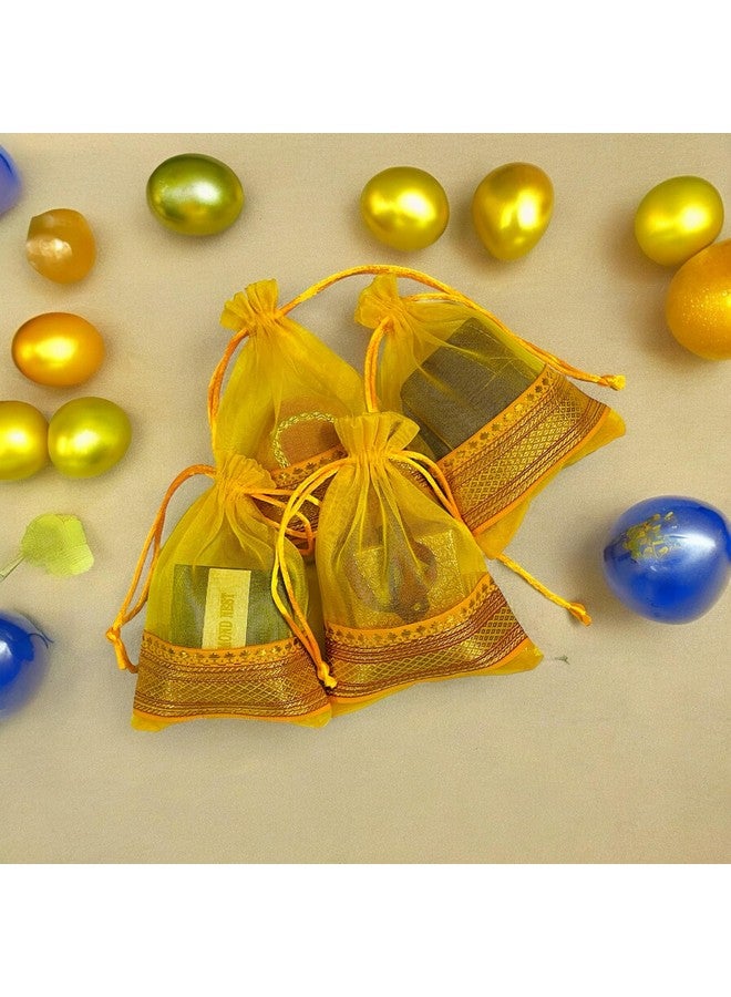 KRIWIN Pack of Thirty Small Size Silk Organza Potli Gift Bags Coin Bags(15 X 10 cm) Drawstring Closure (Yellow) - Image 2