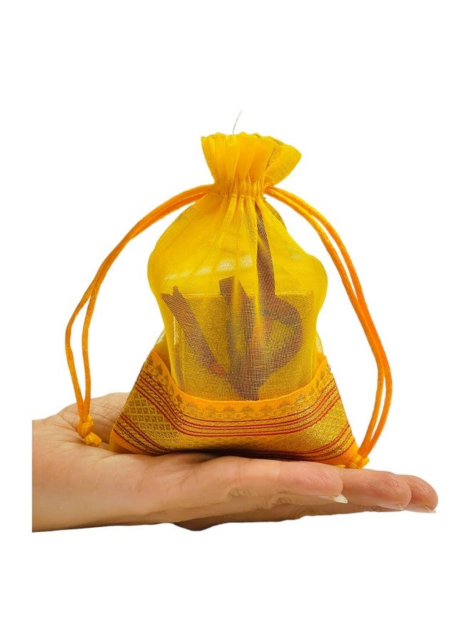 KRIWIN Pack of Thirty Small Size Silk Organza Potli Gift Bags Coin Bags(15 X 10 cm) Drawstring Closure (Yellow) - Image 3
