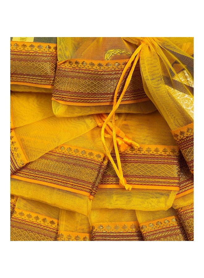 KRIWIN Pack of Thirty Small Size Silk Organza Potli Gift Bags Coin Bags(15 X 10 cm) Drawstring Closure (Yellow) - Image 4