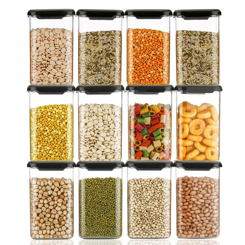 KWER مجموعة حاويات محكمة الإغلاق للتخزين للمطبخ، صندوق تخزين ومنظم، أدوات المطبخ للمنزل، تنظيم المخزن، خالية من BPA (عبوة من 12، أسود، 1200 مل، بلاستيك) - Image 1