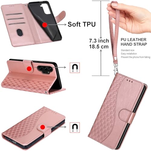 KENHONER Designed for Samsung Galaxy S25 Ultra Case Wallet,Women Flip Cover with Embossed PU Leather Stand Credit Card Holders Slots Wrist Strap Phone Case for Samsung S25 Ultra 6.9 inch (Rose Gold) - Image 4