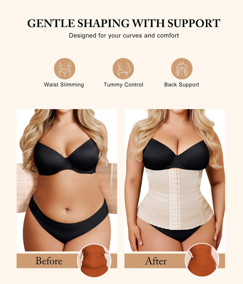 Irisnaya Plus Size Waist Trainer Corset Shapewear - Curve Waist Cincher for Women Faja Body Shaper Tummy Control Girdle Beige - Image 3