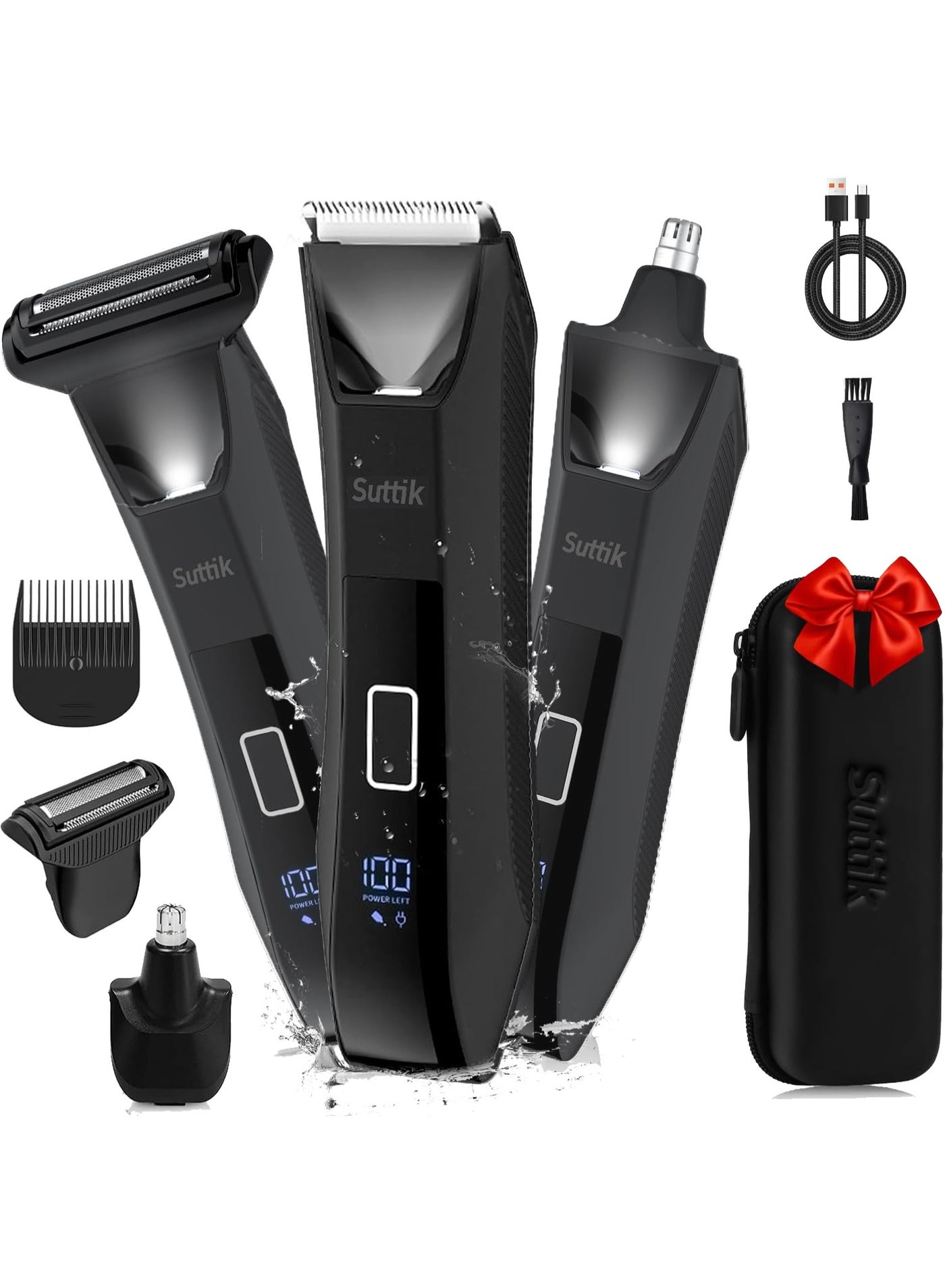 3 in 1 Manscape Trimmer for Men, Body & Ball Hair Trimmer,Nose Hair Trimmer ,Wet/Dry Electric Razors Smooth No-Nick Shaving ,IPX7 Waterproof Men's Grooming Kit with Travel Case