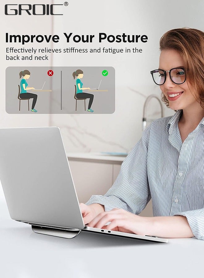 GROIC Portable Laptop Stand, Black Foldable Invisible Alloy Lightweight Self-Adhesive Laptop Keyboard Holder Riser, Ergonomic, Compatible with 11.6 to 17 Inches Notebook Computer.  - Image 4