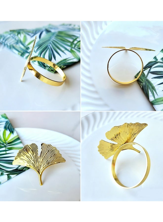 Set of 8 Gold Napkin Rings  Leaf Napkin Holders for Cloth Napkins Modern Metal Napkin Ring Holder for Dining Wedding Fall Party of Table Setting Perfect Table Decor - Image 3
