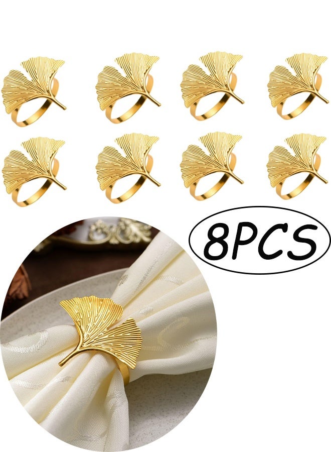 Set of 8 Gold Napkin Rings  Leaf Napkin Holders for Cloth Napkins Modern Metal Napkin Ring Holder for Dining Wedding Fall Party of Table Setting Perfect Table Decor - Image 1
