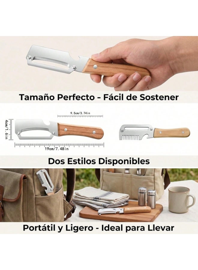 Fasola 2-Piece 3CR13 Stainless Steel Vegetable Peeler Set, Wooden Handle Fruit and Potato Peeler with Julienne Blade and Bottle Cap Opener for Kitchen Prep (19 cm) - Image 2