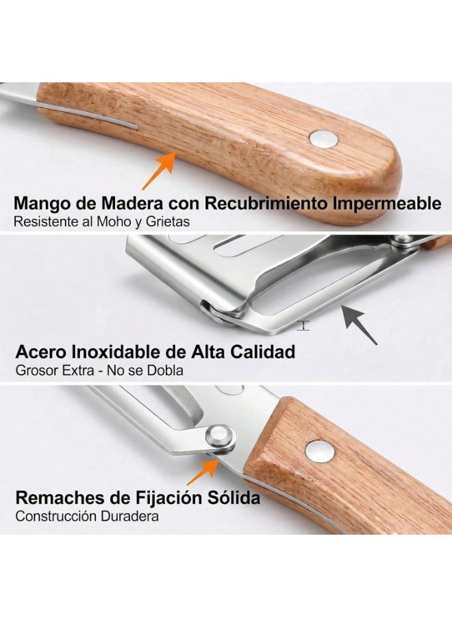 Fasola 2-Piece 3CR13 Stainless Steel Vegetable Peeler Set, Wooden Handle Fruit and Potato Peeler with Julienne Blade and Bottle Cap Opener for Kitchen Prep (19 cm) - Image 4