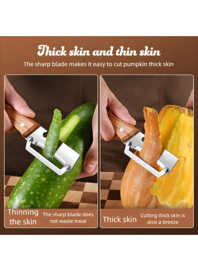 Fasola 2-Piece 3CR13 Stainless Steel Vegetable Peeler Set, Wooden Handle Fruit and Potato Peeler with Julienne Blade and Bottle Cap Opener for Kitchen Prep (19 cm) - Image 5