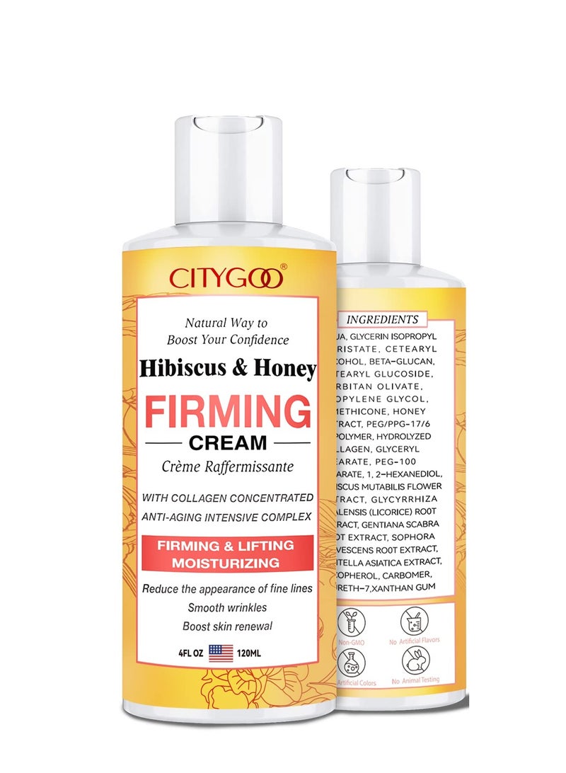 CITYGOO Hibiscus and Honey Firming Cream, Skin Tightening Lotion, Reduces the Look of Neck Lines, Tightens & Smooths - With Collagen & Hyaluronic Acid -4 FL OZ/120 ML - Image 1