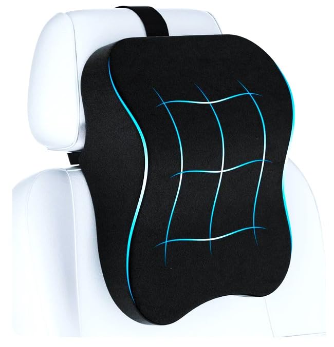 PROTEGO Universal Memory Foam Car Neck Rest Pillow with Washable Velvet Cover | Relieves Neck Pain | Ergonomic Support Orthopedic Cushion Ultra Soft| for All Hatchback SUV Sedan Cars |Black (Large) - Image 1