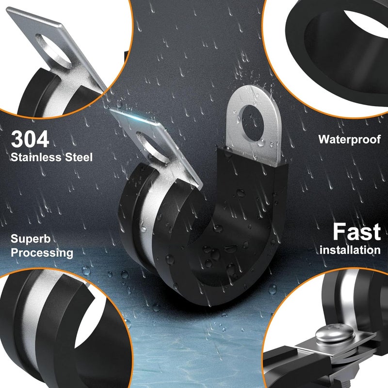 Flytuo 56PCS Large Cable Clamps Assortment Kit - 304 Stainless Steel Rubber Cushion Pipe Clamps in 6 Sizes - Image 3