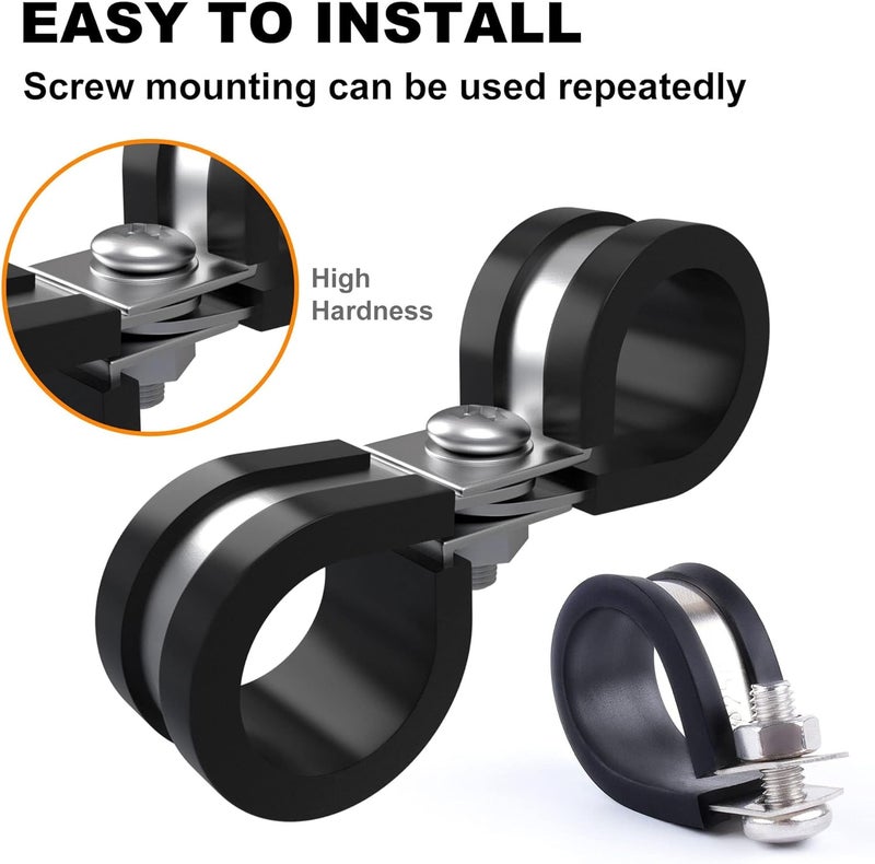 Flytuo 56PCS Large Cable Clamps Assortment Kit - 304 Stainless Steel Rubber Cushion Pipe Clamps in 6 Sizes - Image 4