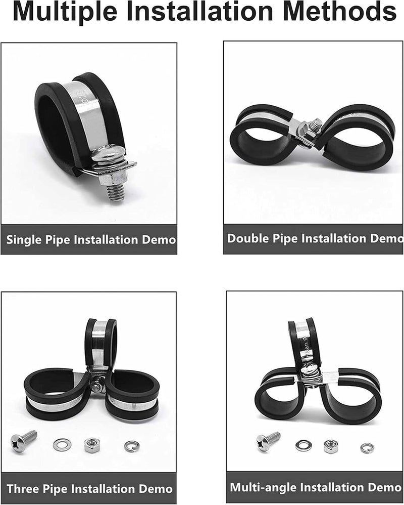 Flytuo 56PCS Large Cable Clamps Assortment Kit - 304 Stainless Steel Rubber Cushion Pipe Clamps in 6 Sizes - Image 5