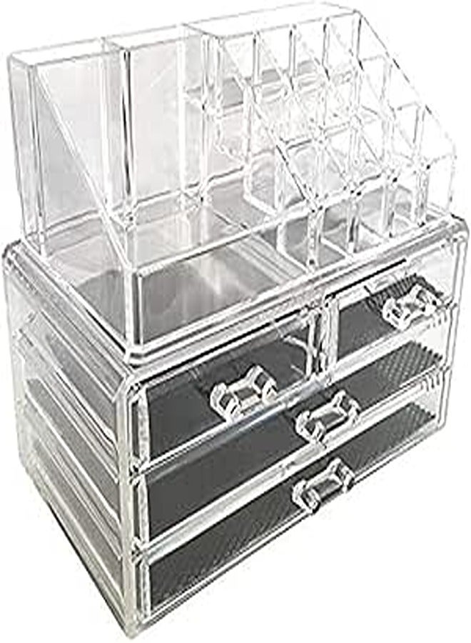 منظم مستحضرات التجميل المصنوع من الأكريليك - منظمات تخزين لفرش المكياج وأحمر الشفاه وفرشاة ملمع الشفاه ولوحة الفرش وحامل تنظيم سطح الطاولة للحمام وغرفة النوم