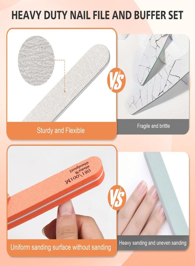 BALUCA 10-Pack Professional Nail Files & Buffers for Acrylic & Natural Nails | Double-Sided 100/180 Grit Emery Boards | Reusable Salon-Grade Nail Filer & Shine Kit for Women & Pets (Orange) - Image 4