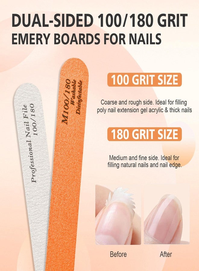 BALUCA 10-Pack Professional Nail Files & Buffers for Acrylic & Natural Nails | Double-Sided 100/180 Grit Emery Boards | Reusable Salon-Grade Nail Filer & Shine Kit for Women & Pets (Orange) - Image 2
