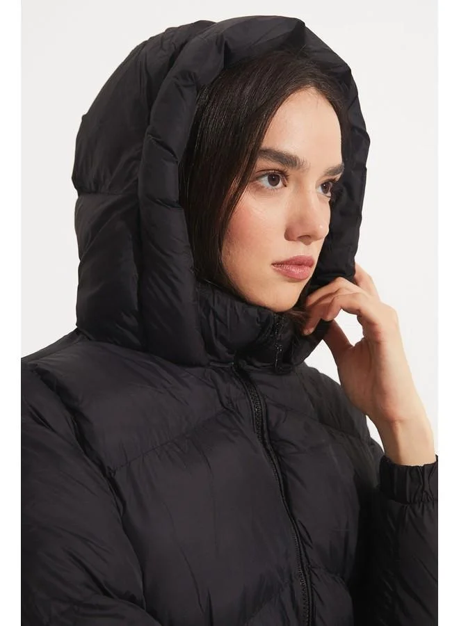جون June Long Puffer Coat Black