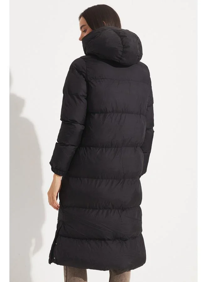 جون June Long Puffer Coat Black