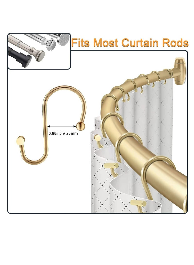 Shower Curtain Hooks, Set of 12 Metal T-Bar Shower Hook Rings, Stainless Steel Rust Proof S Shaped Hooks, for Bathroom Shower Curtain Rod,Kitchen Utensils, Clothing, Towels(Gold)  - Image 3