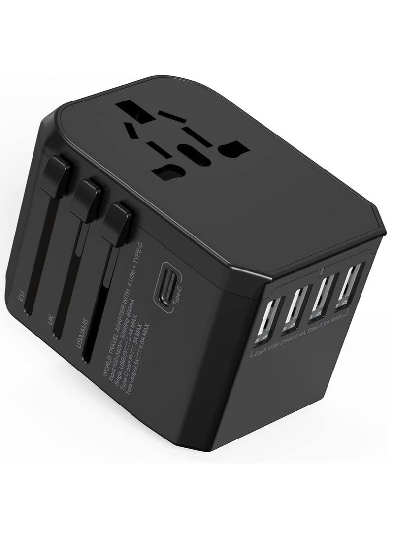 ELTRAZONE Universal International Travel Power Adapter with 3 USB + 1 Type C Charging Ports, European Adapter, Worldwide AC Outlet Plugs Adapters for Europe, UK, US, AU  - Image 1