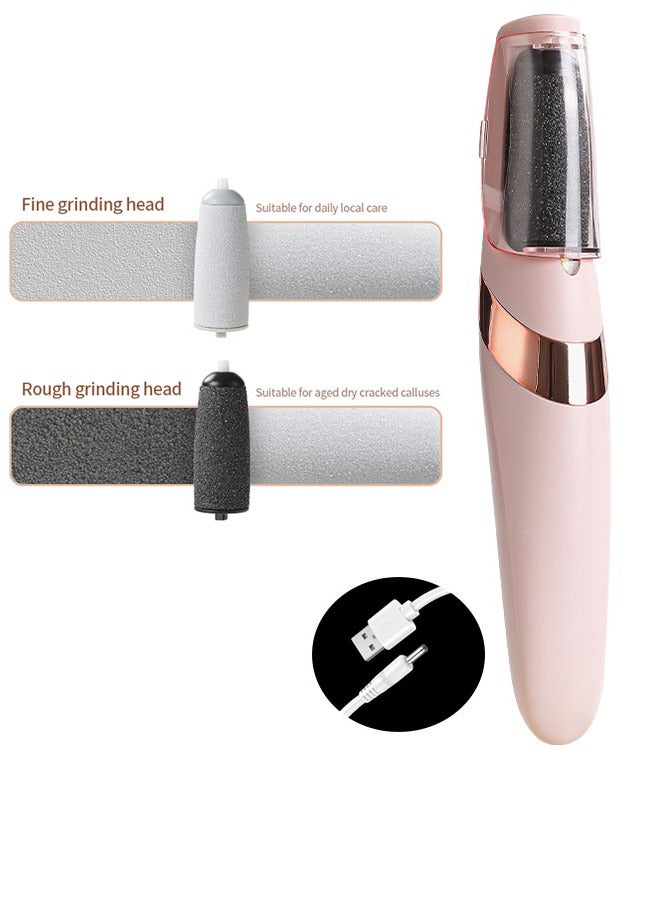 طاحونة القدم الكهربائية المحمولة - ملف القدم مع رؤوس طحن 2 (خشنة ودقيقة) قابلة لإعادة الشحن 500mAh ، متغير سرعة 2 ، للجلد الصلب والكعب المتشقق والذرة (الوردي) - Image 1