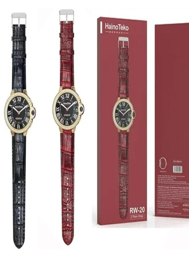Haino Teko RW 20 Diamond edition classic Round smartwatch with Two set strap for women's and Girls Red - Image 1
