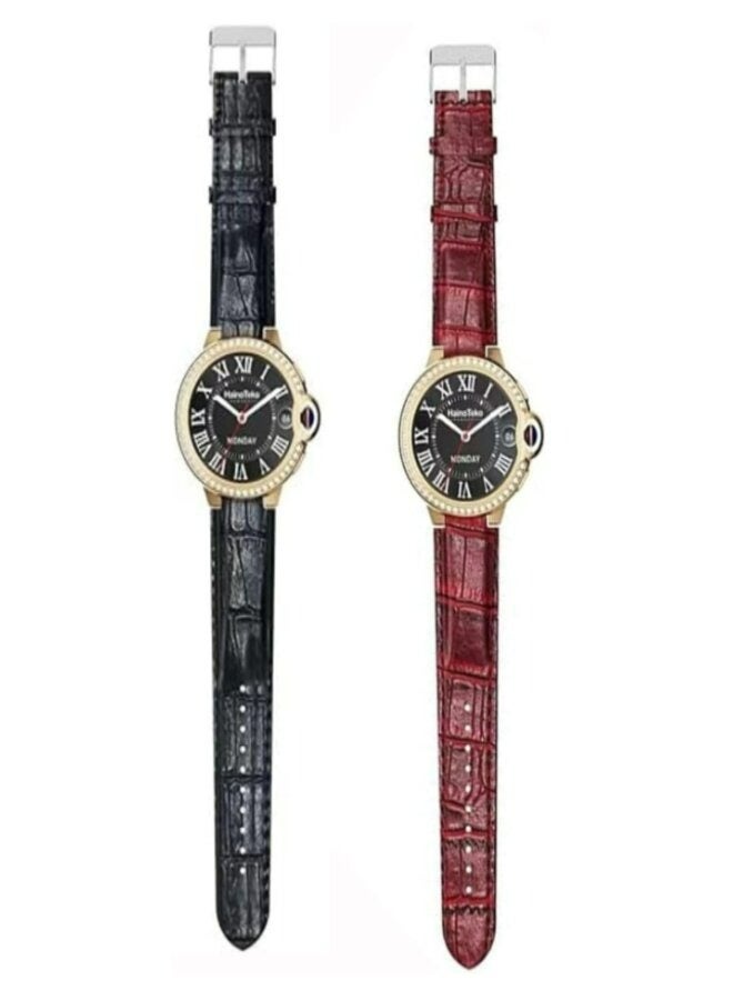 Haino Teko RW 20 Diamond edition classic Round smartwatch with Two set strap for women's and Girls Red - Image 2