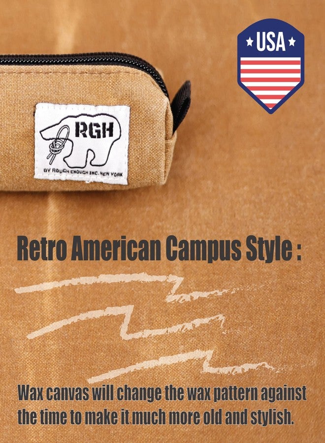 RE ROUGH ENOUGH Rough Enough Small Slim Canvas Pencil Pouch Pen Organizer for Boys Girls Adults School Office Travel with YKK Zipper Keychain Brown - Image 5