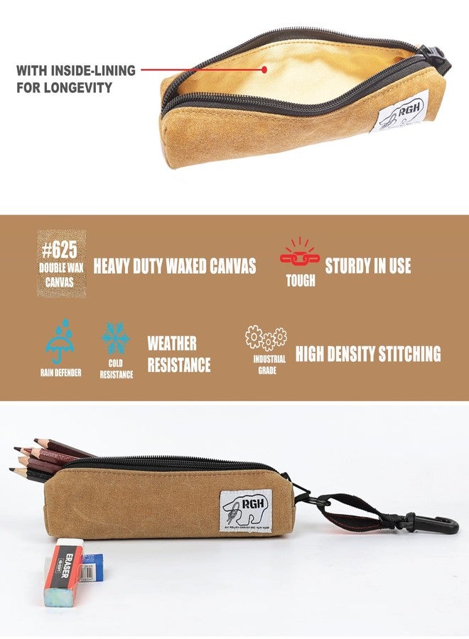 RE ROUGH ENOUGH Rough Enough Small Slim Canvas Pencil Pouch Pen Organizer for Boys Girls Adults School Office Travel with YKK Zipper Keychain Brown - Image 3