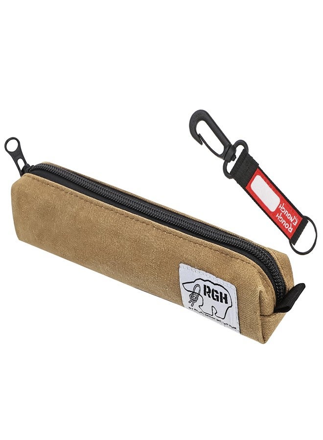 RE ROUGH ENOUGH Rough Enough Small Slim Canvas Pencil Pouch Pen Organizer for Boys Girls Adults School Office Travel with YKK Zipper Keychain Brown - Image 1