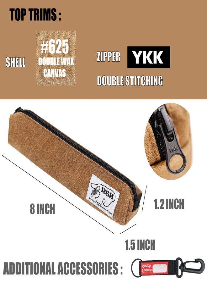 RE ROUGH ENOUGH Rough Enough Small Slim Canvas Pencil Pouch Pen Organizer for Boys Girls Adults School Office Travel with YKK Zipper Keychain Brown - Image 2