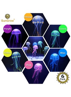 SunGrow Jellyfish Aquarium Decorations, Silicone Fish Tank Ornaments, Colorful Decor Glows in Blacklight, Adds Beauty to Freshwater & Saltwater Tanks and Terrariums, 6pcs  - Image 1