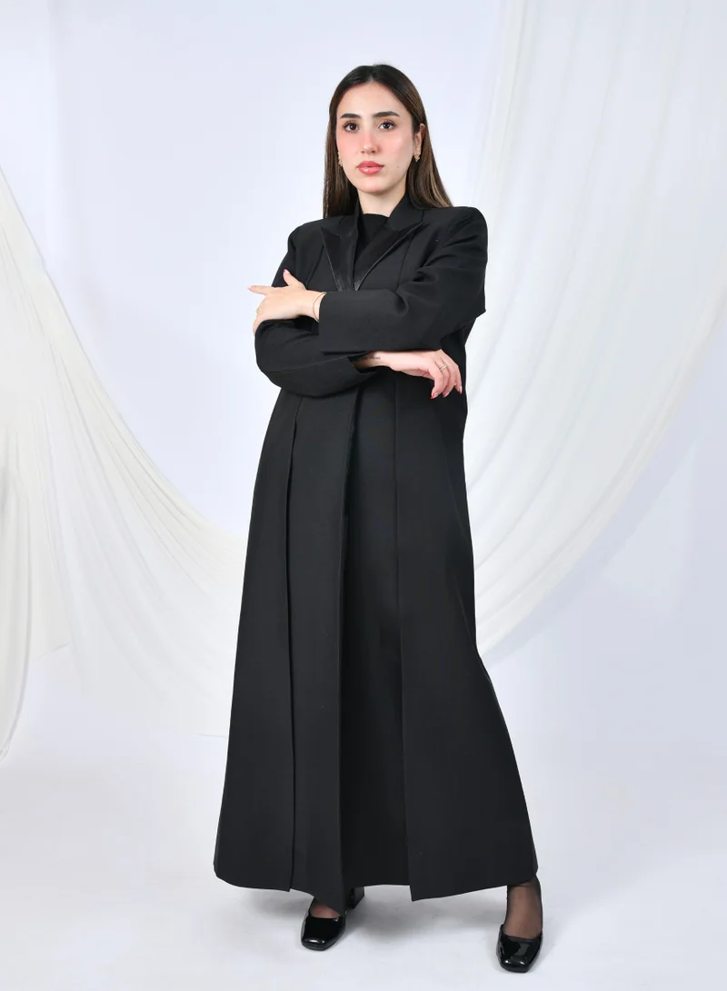HAWRAA ABAYA Formal padded blazer with shiny collar, soft pleats, and front button.
