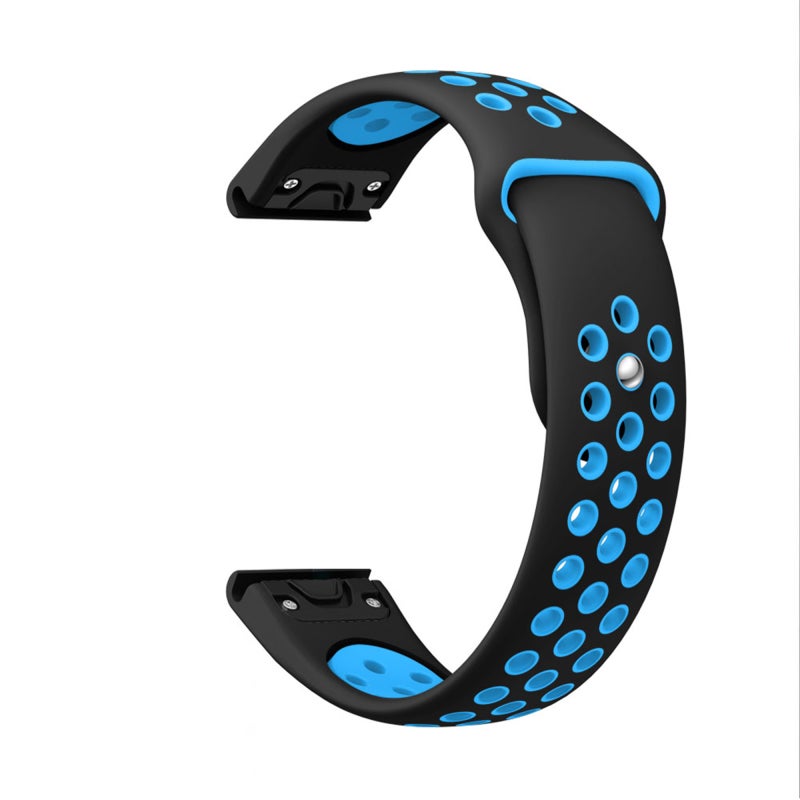 S-TOP For Garmin Fenix 7 Solar 22mm Sports Breathable Silicone Watch Band(Black+Blue) - Image 2