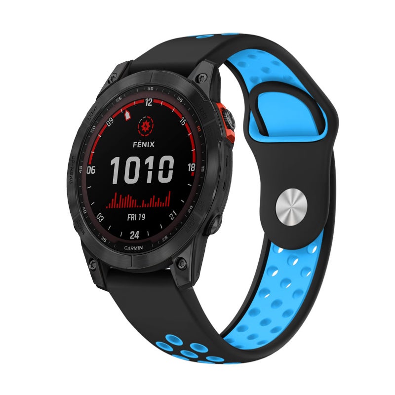 S-TOP For Garmin Fenix 7 Solar 22mm Sports Breathable Silicone Watch Band(Black+Blue) - Image 1