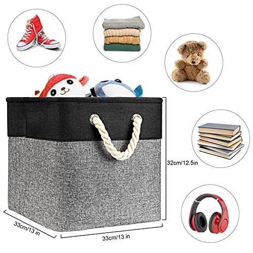 HSDT Fabric Cube Storage Bins 13x13x12.5 Inch Black and Grey Cube Storage Boxes Collapsible Large Cloth Organizer Baskets with Cotton Rops Handles for Storage Cubbies or Closet Shelf ,QY-SC27-2 - Image 3