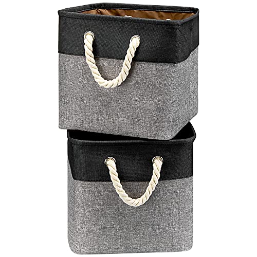 HSDT Fabric Cube Storage Bins 13x13x12.5 Inch Black and Grey Cube Storage Boxes Collapsible Large Cloth Organizer Baskets with Cotton Rops Handles for Storage Cubbies or Closet Shelf ,QY-SC27-2 - Image 1