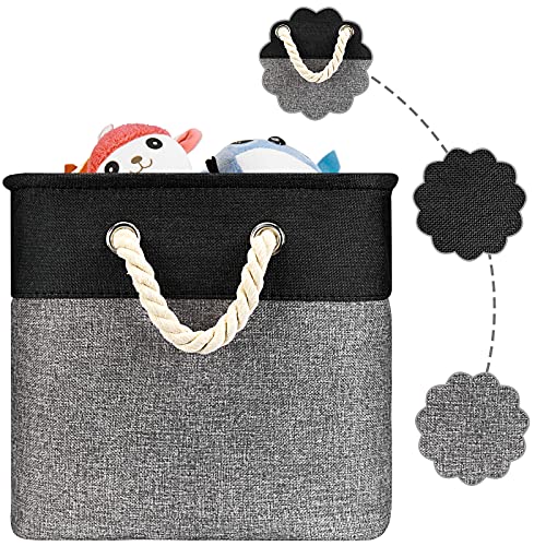 HSDT Fabric Cube Storage Bins 13x13x12.5 Inch Black and Grey Cube Storage Boxes Collapsible Large Cloth Organizer Baskets with Cotton Rops Handles for Storage Cubbies or Closet Shelf ,QY-SC27-2 - Image 4